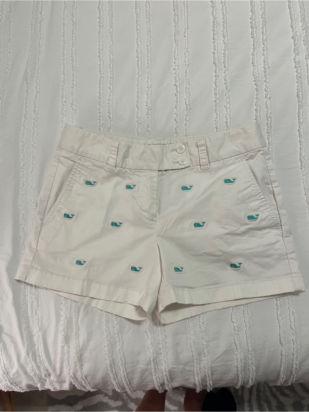 Vineyard Vines White Shorts with Teal Whale Embroidery